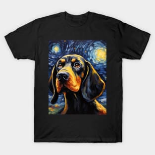 Black and Tan Coonhound Portrait Painting T-Shirt